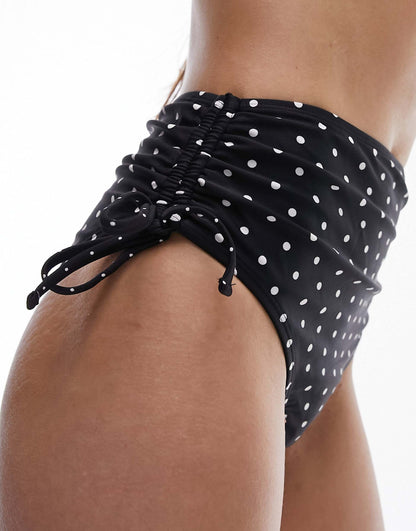 Mix And Match Polka Dot Ruche Side High Waist Bikini Bottoms