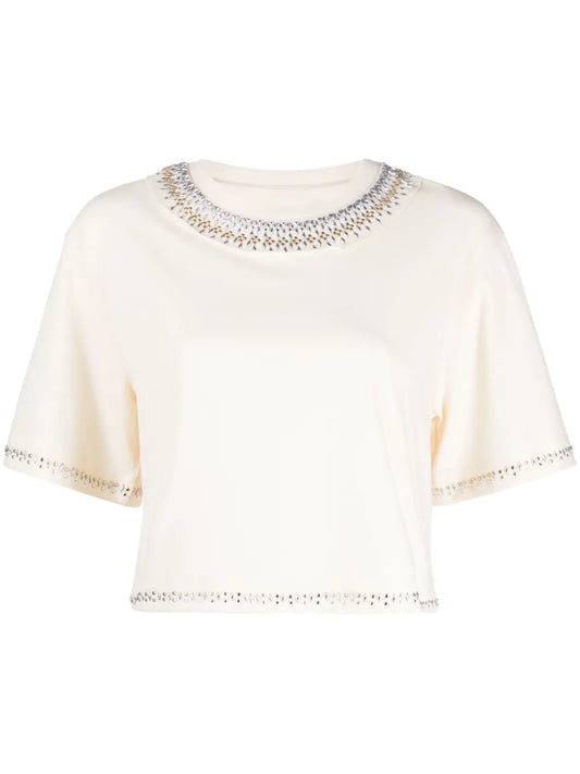 Stud-Detail Cropped T-Shirt