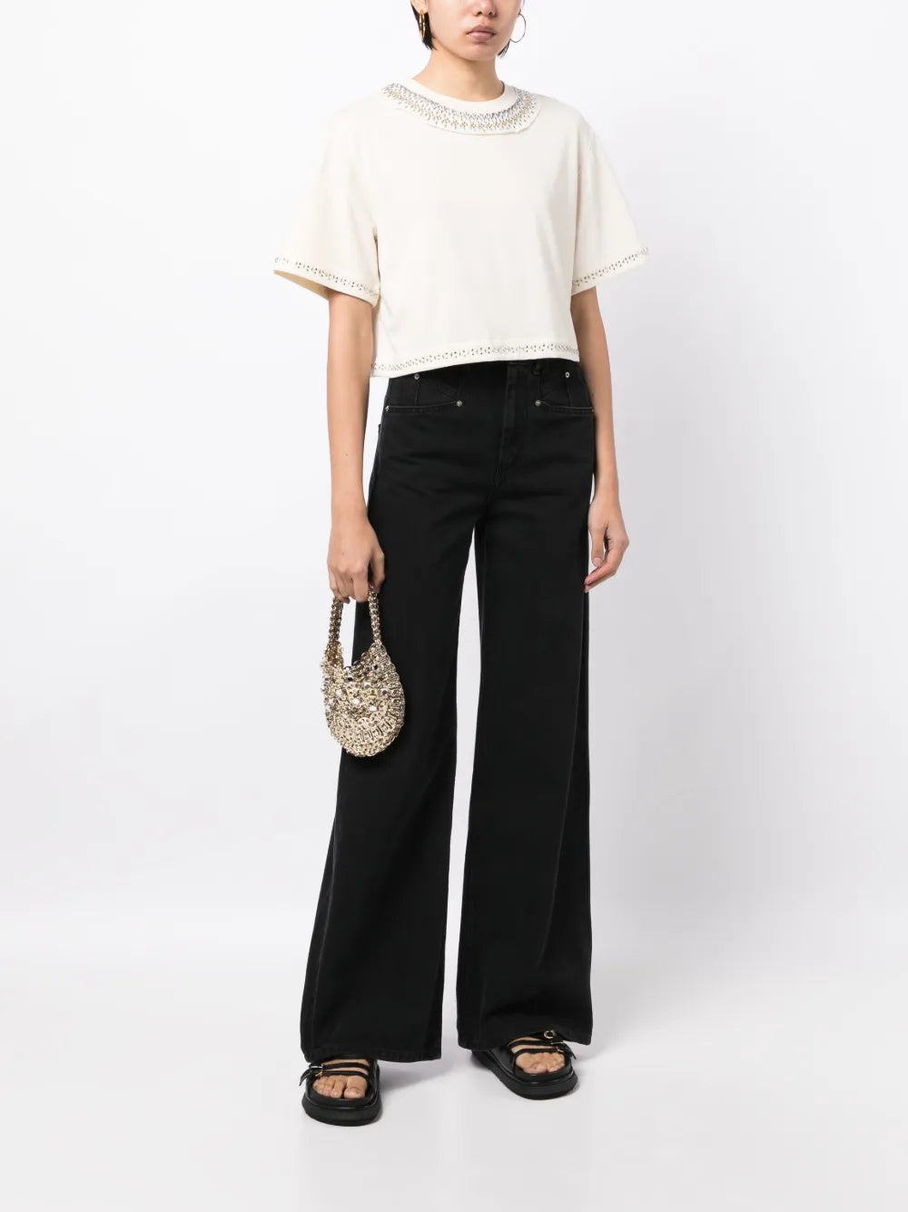 Stud-Detail Cropped T-Shirt