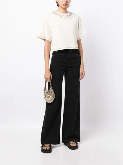 Stud-Detail Cropped T-Shirt