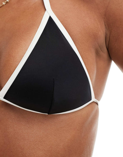 Mix And Match Contrast Binding Triangle Bikini Top Black