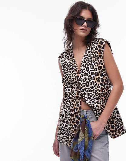 Leopard Print Linen Waistcoat
