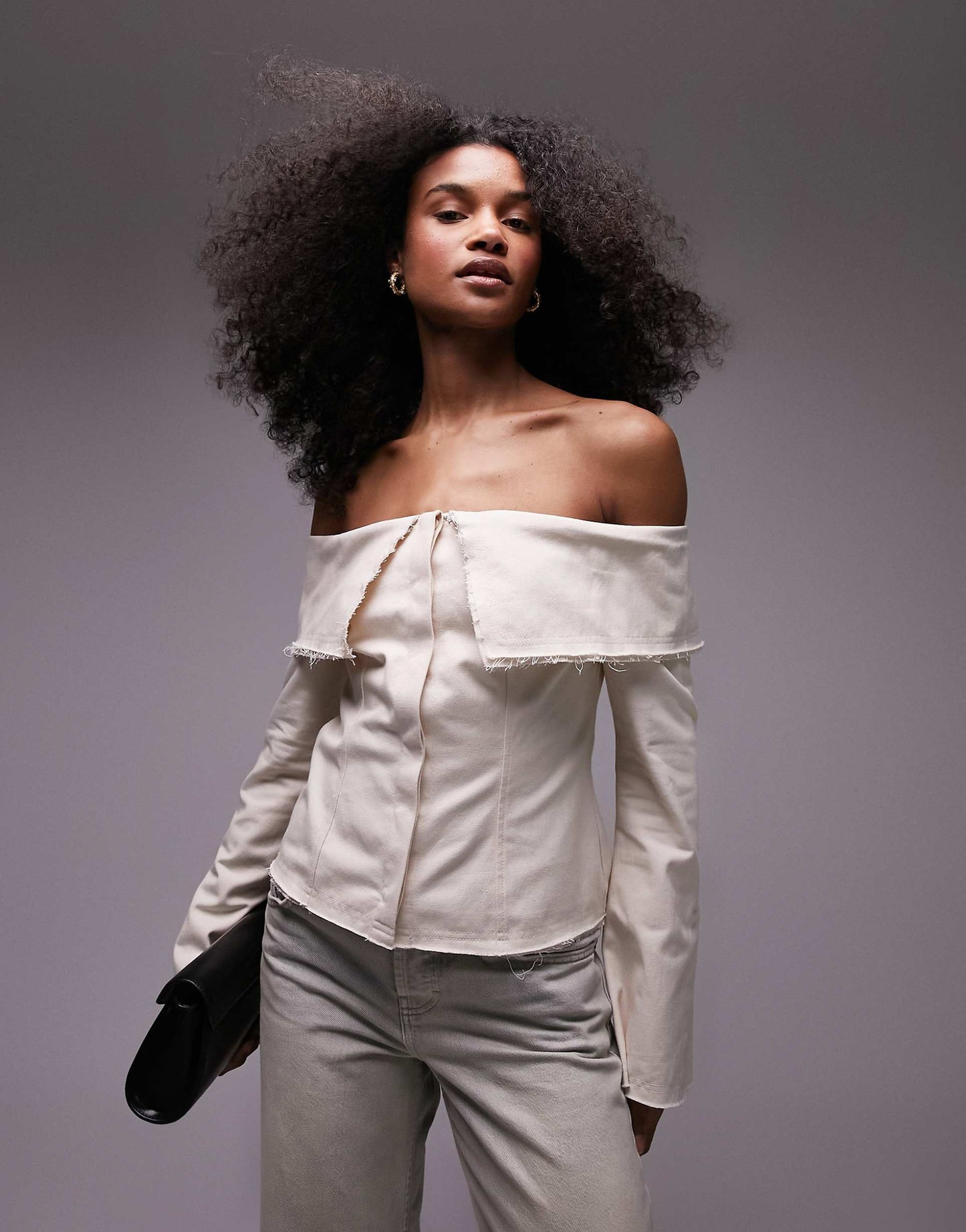 Heavy Twill Bardot Off The Shoulder Top