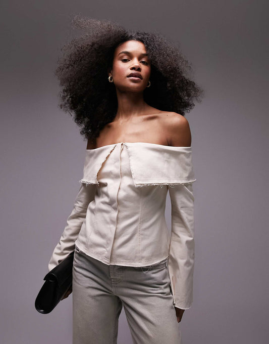 Heavy Twill Bardot Off The Shoulder Top