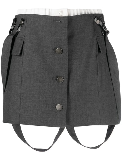 Suspenders Button-Up Miniskirt