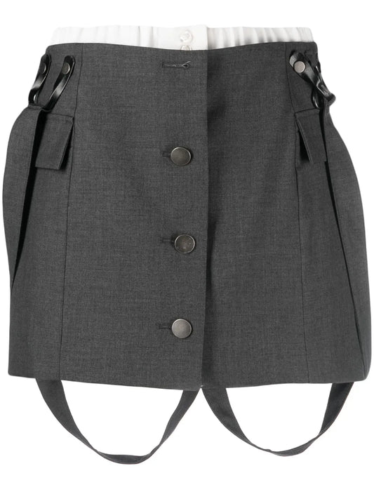 Suspenders Button-Up Miniskirt