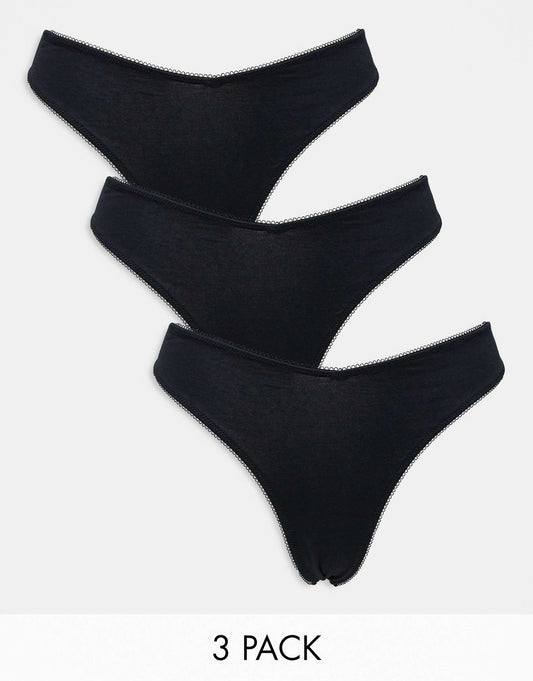 3 Pack Cotton High Leg Thong With Dipped Front