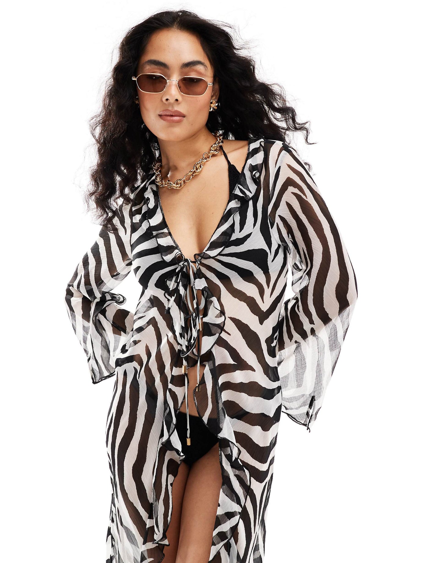 Beach Frill Detail Maxi Kimono