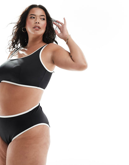 Curve Contrast Binding Supportive High Leg High Waist Bikini Bottom