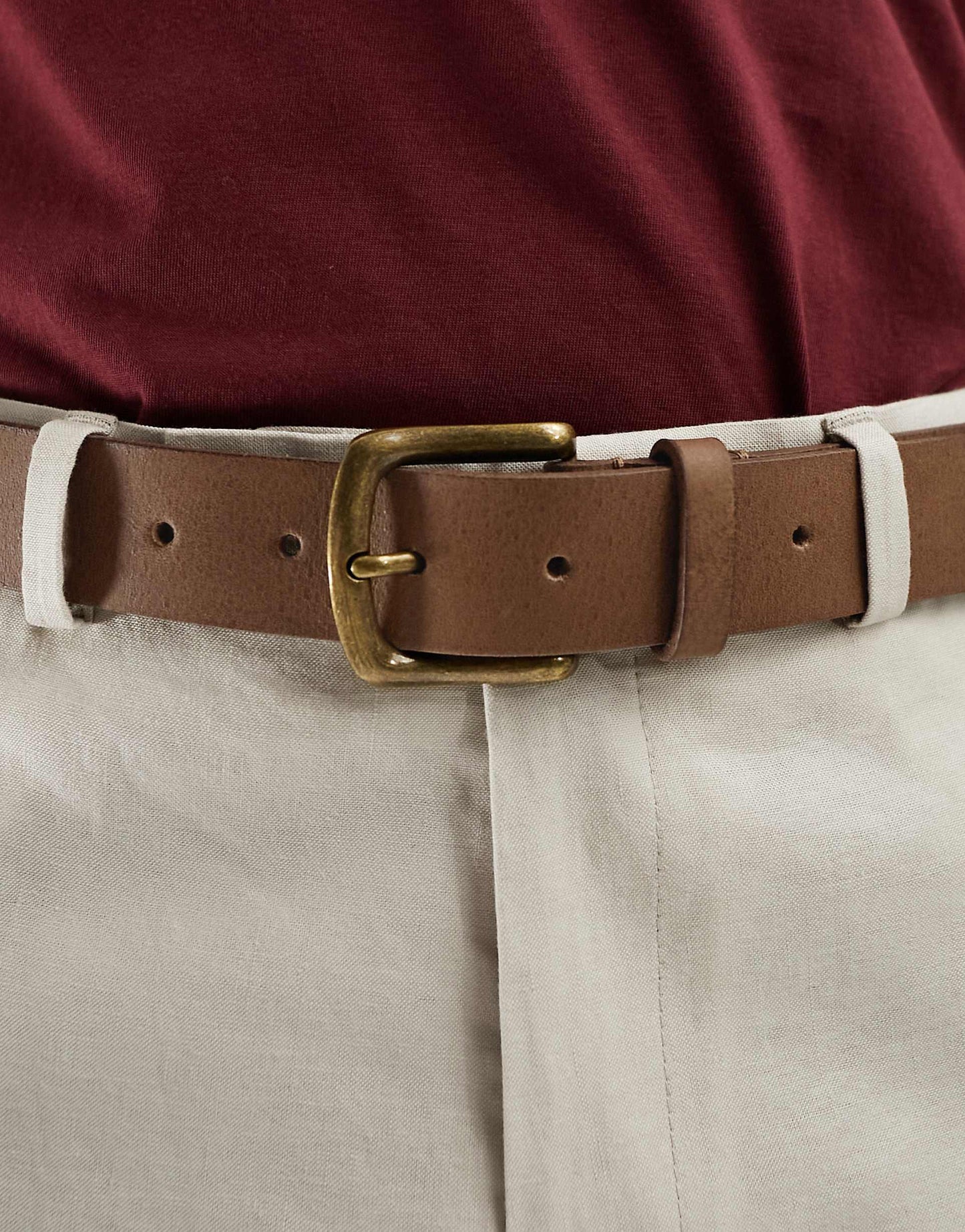 Leather Belt With Burnished Gold Buckle