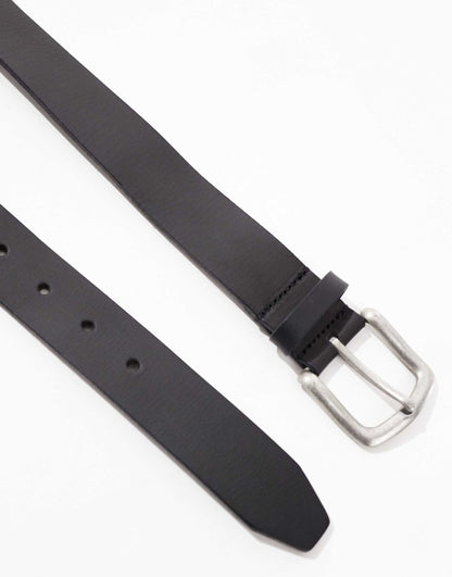 Leather Belt With Burnished Silver Buckle