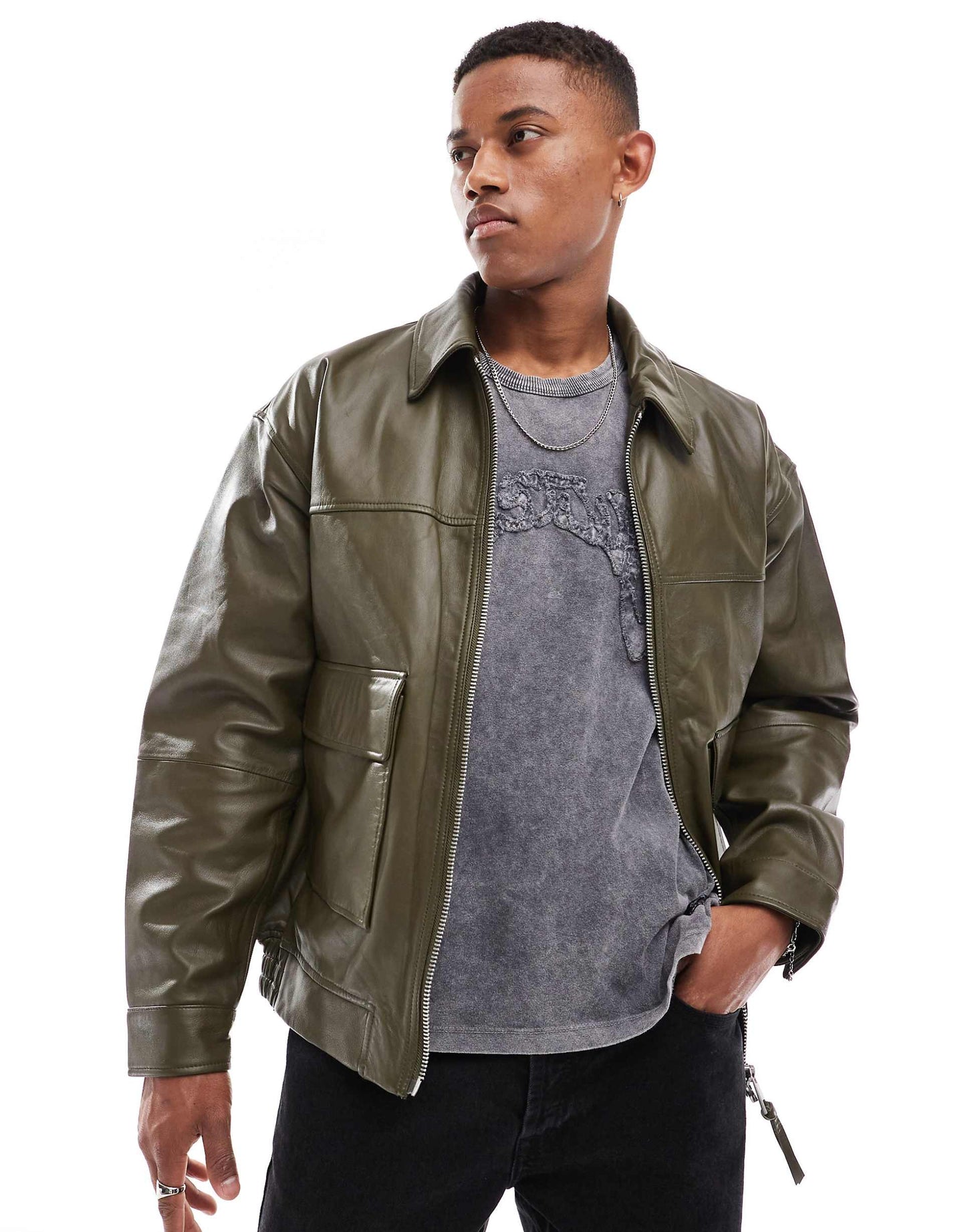Oversized Real Leather Bomber Jacket