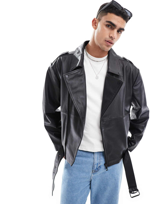 Premium Oversized Real Leather Biker Jacket