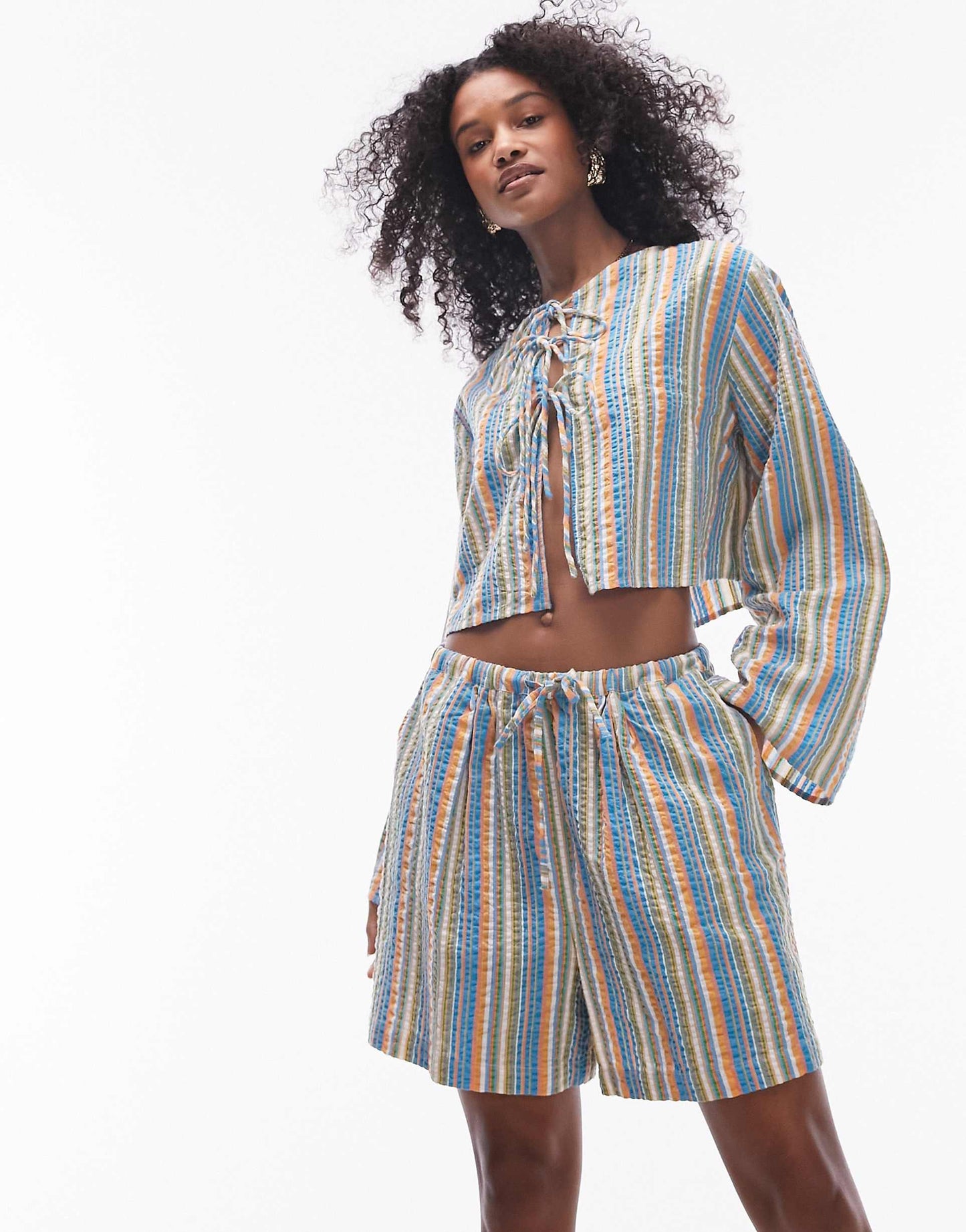 Co-Ord Seersucker Striped Beach Shorts