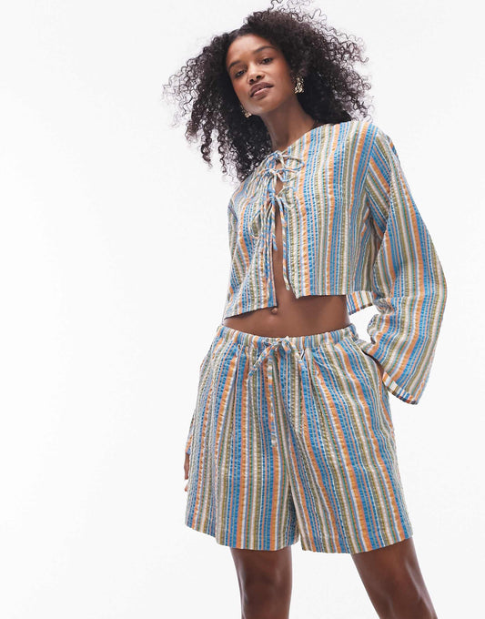 Co-Ord Seersucker Striped Beach Shorts