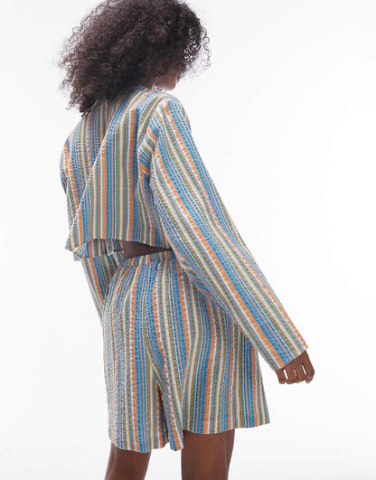 Co-Ord Seersucker Striped Beach Shorts