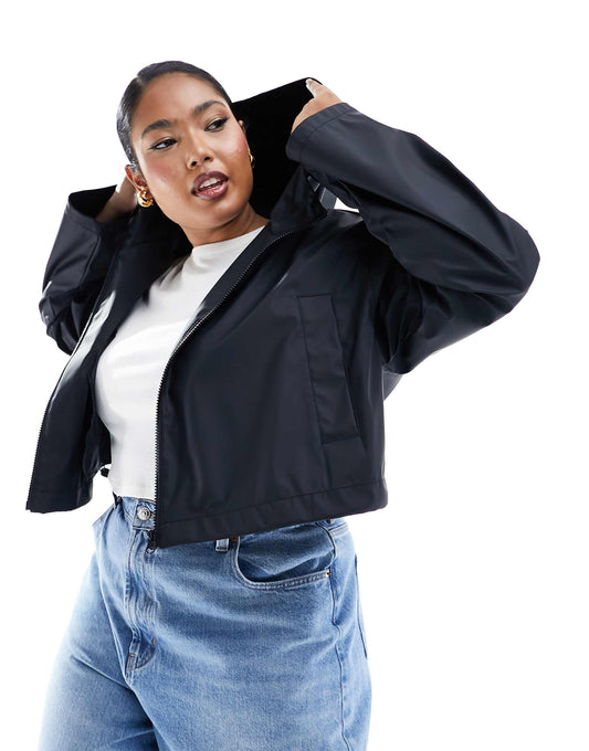 Curve Cropped Rain Jacket With Hood