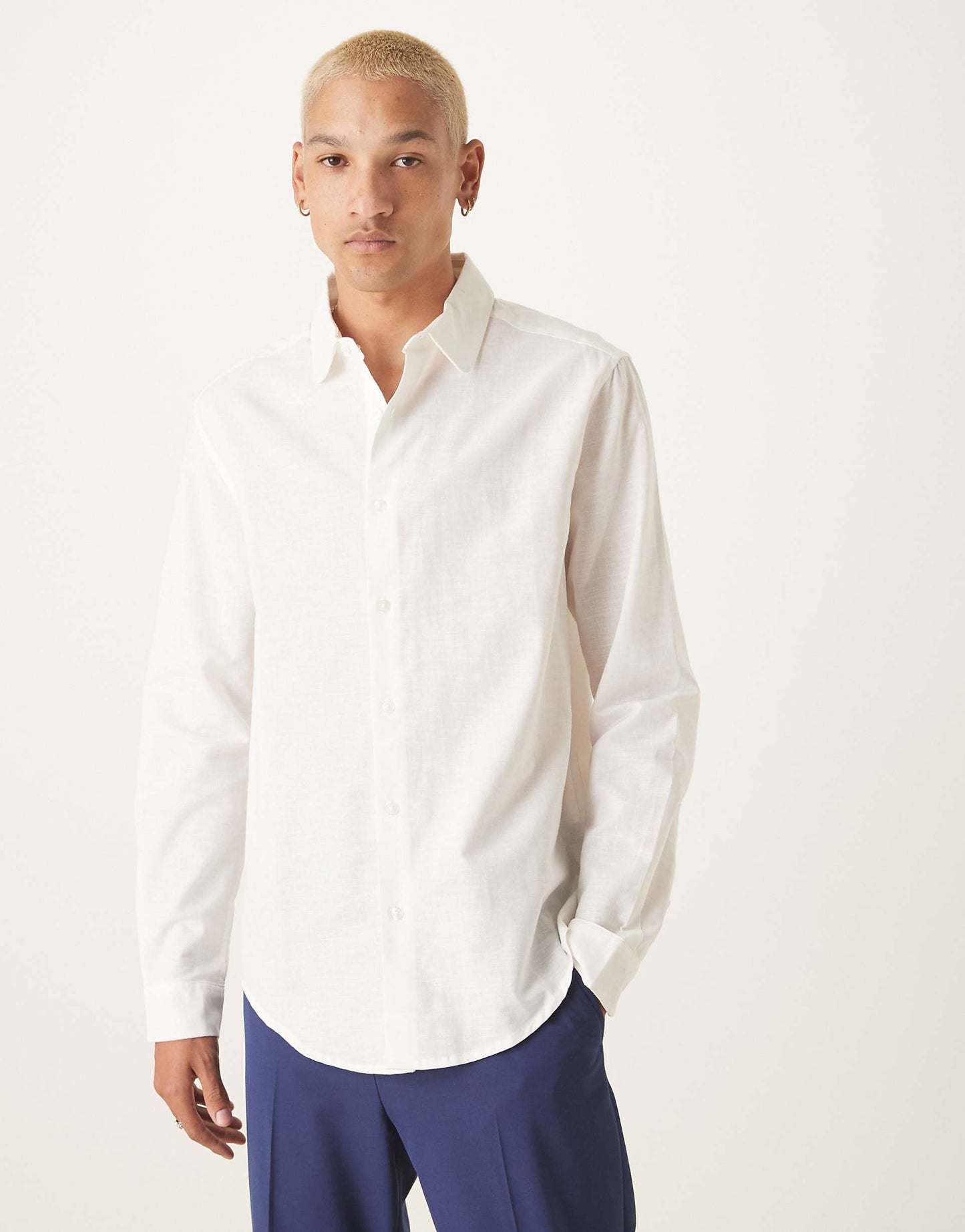 Smart Linen Blend Regular Fit Shirt With Penny Collar