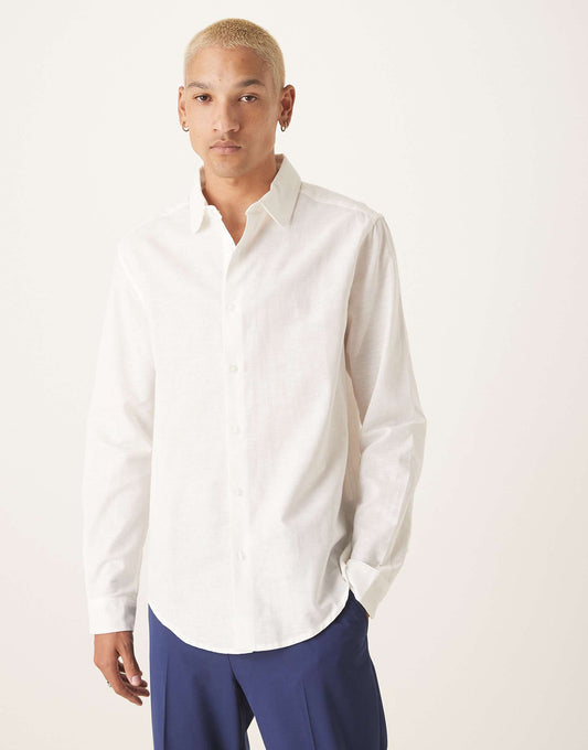 Smart Linen Blend Regular Fit Shirt With Penny Collar