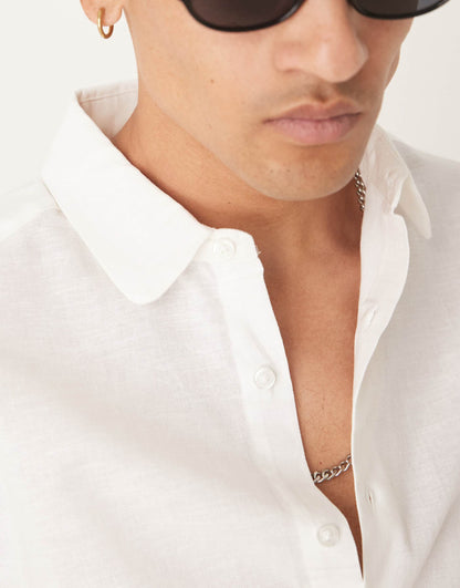Smart Linen Blend Regular Fit Shirt With Penny Collar
