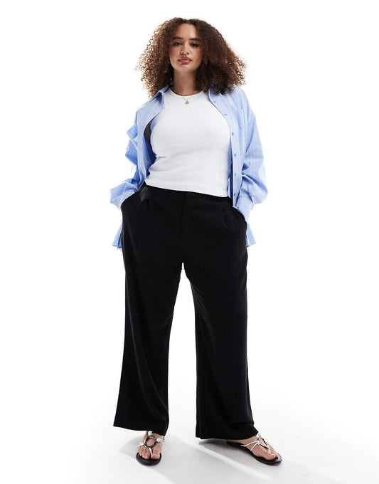Curve Relaxed Straight Leg Trousers With Linen