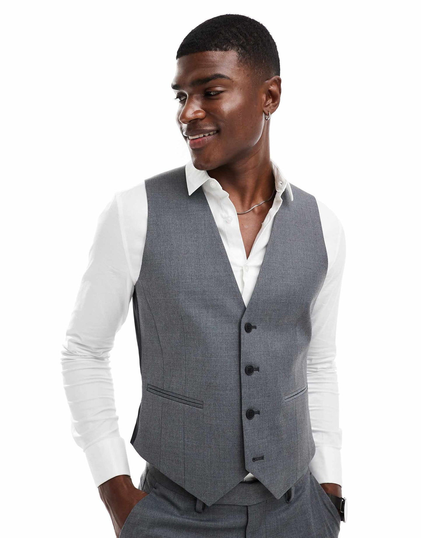 Skinny Fit  Suit Waistcoat With Wool