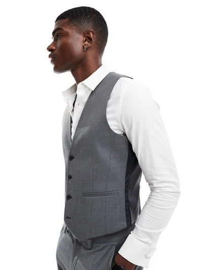 Skinny Fit  Suit Waistcoat With Wool