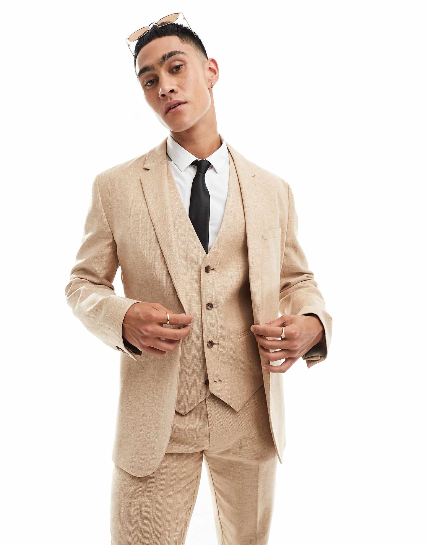 Slim Herringbone Suit Jacket With Linen