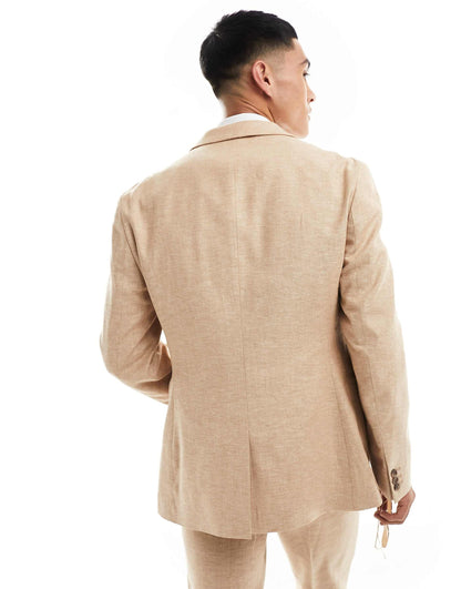 Slim Herringbone Suit Jacket With Linen