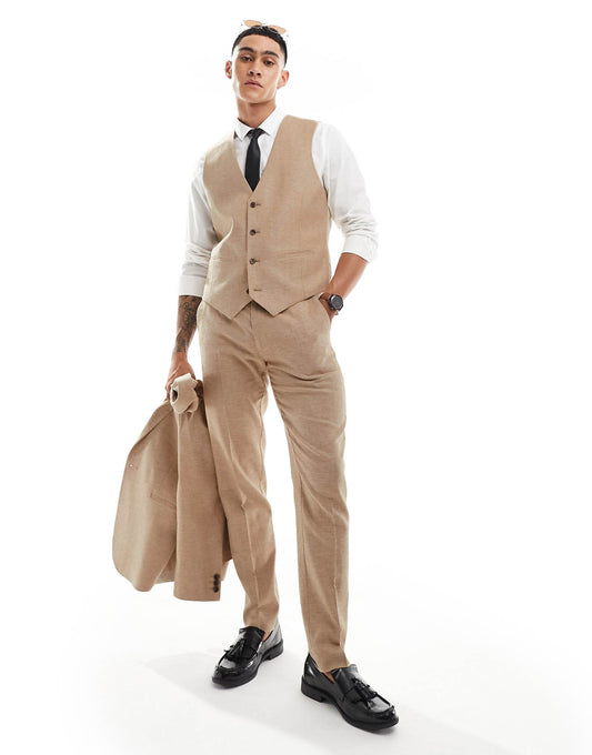 Slim Herringbone Suit Trouser With Linen