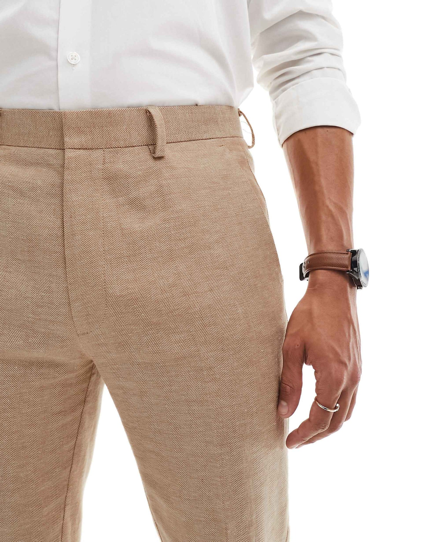 Slim Herringbone Suit Trouser With Linen