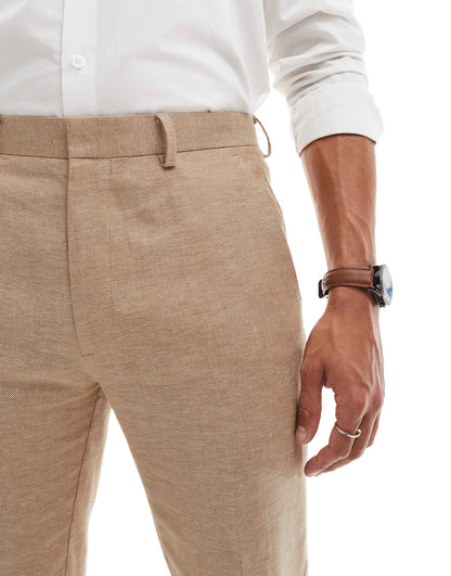 Slim Herringbone Suit Trouser With Linen