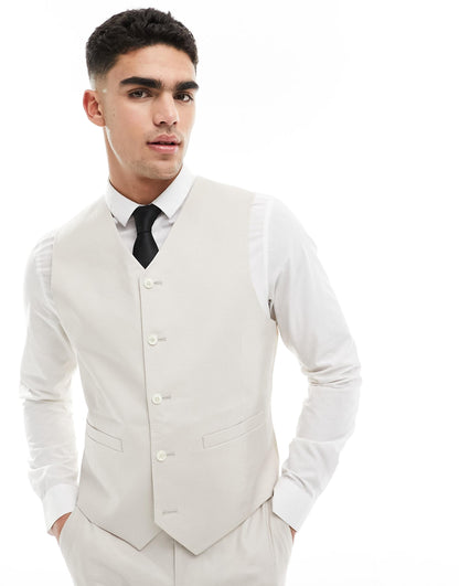 Slim With Linen Suit Waistcoat
