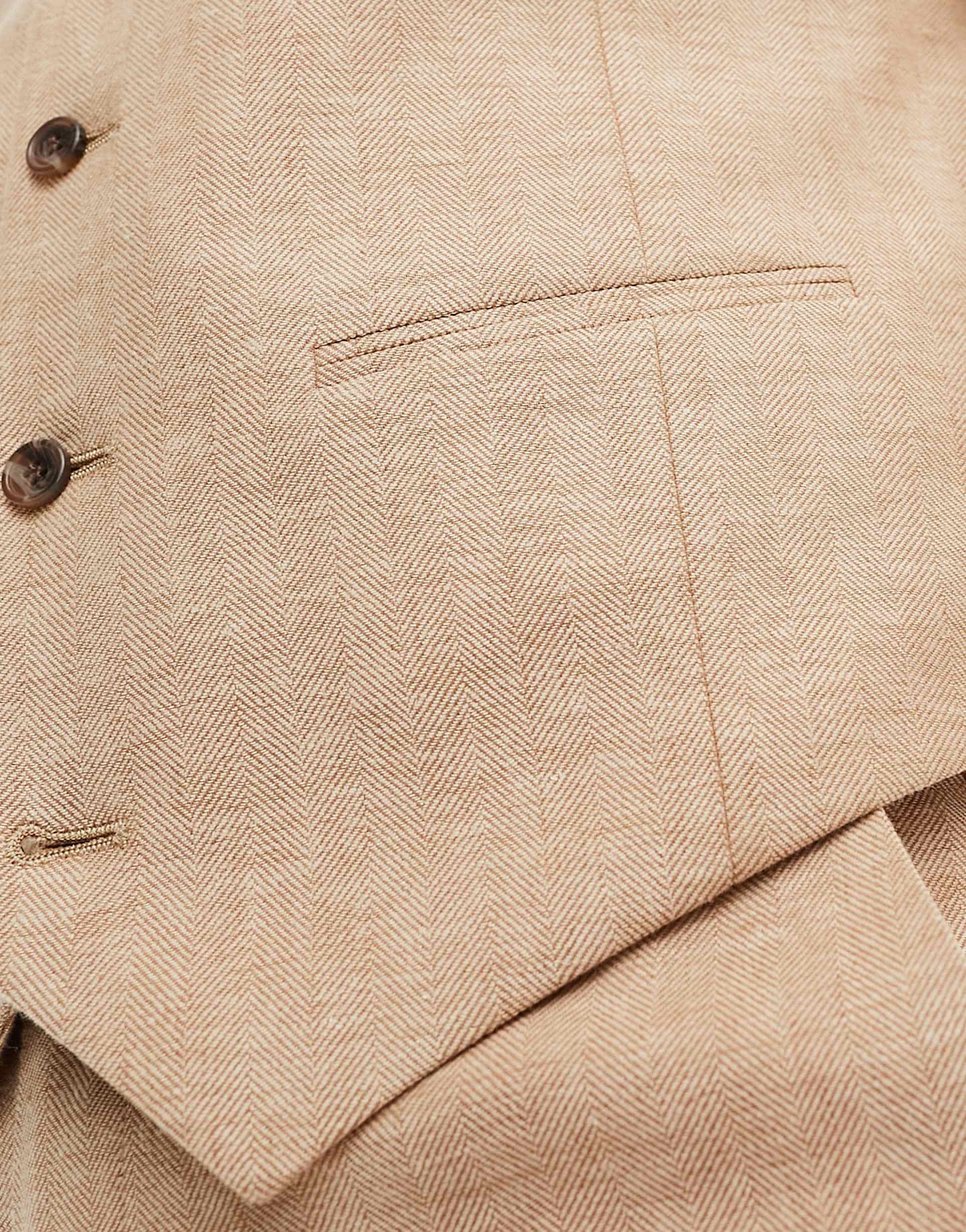 Slim Herringbone Suit Waistcoat With Linen