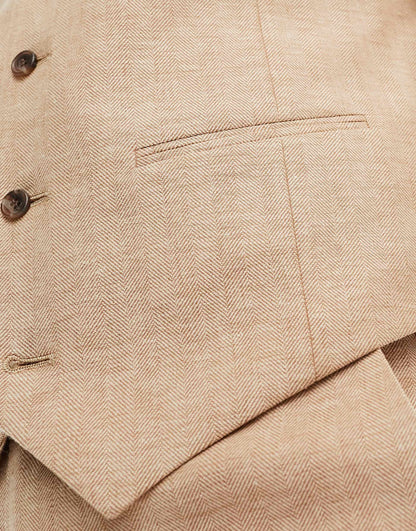 Slim Herringbone Suit Waistcoat With Linen
