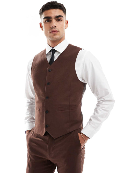 Skinny With Linen Suit Waistcoat