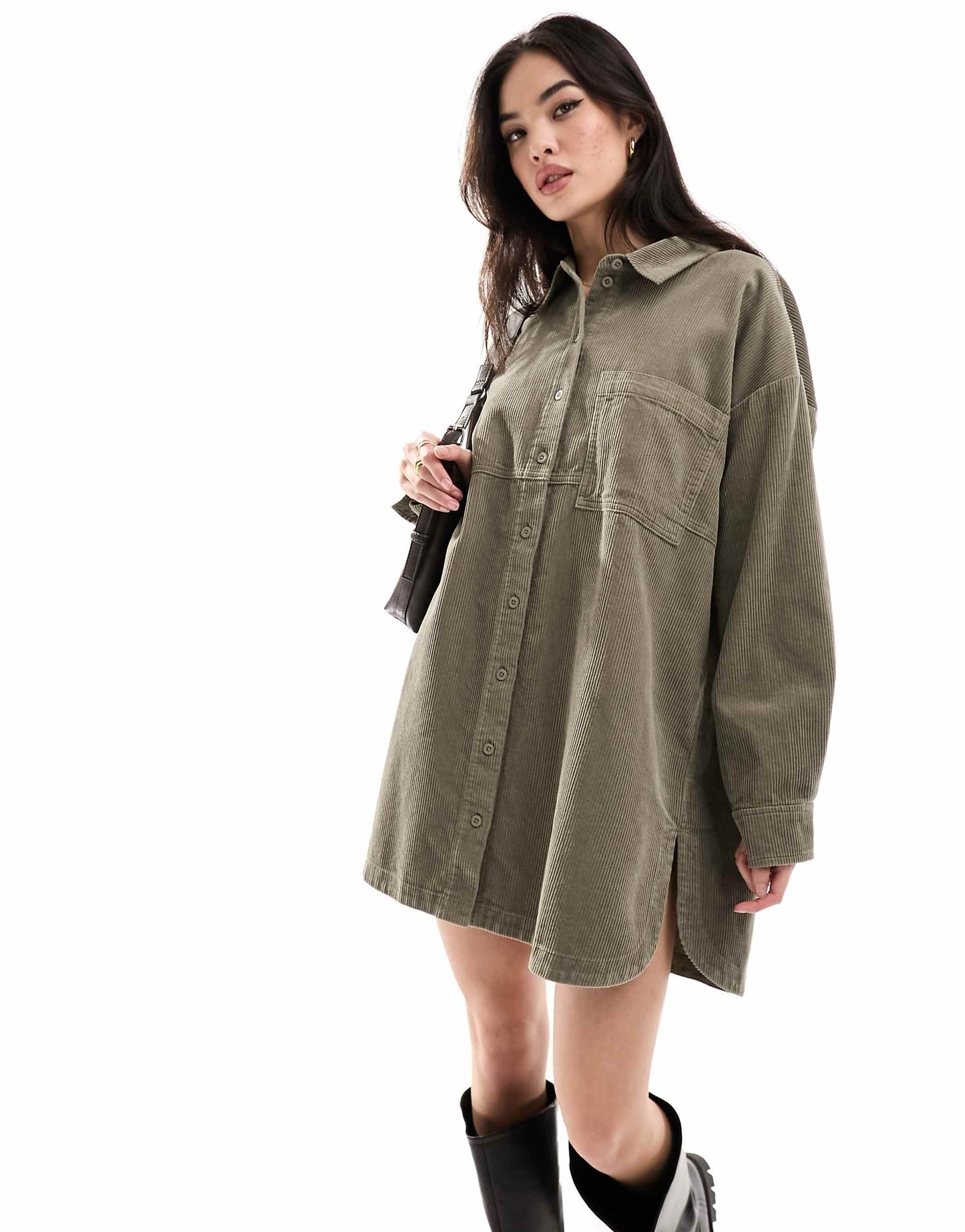 Cord Oversized Shirt Dress