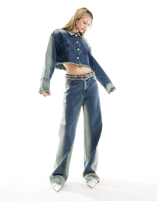 The Brand Cropped Bleach Wash Denim Jacket Co-Ord