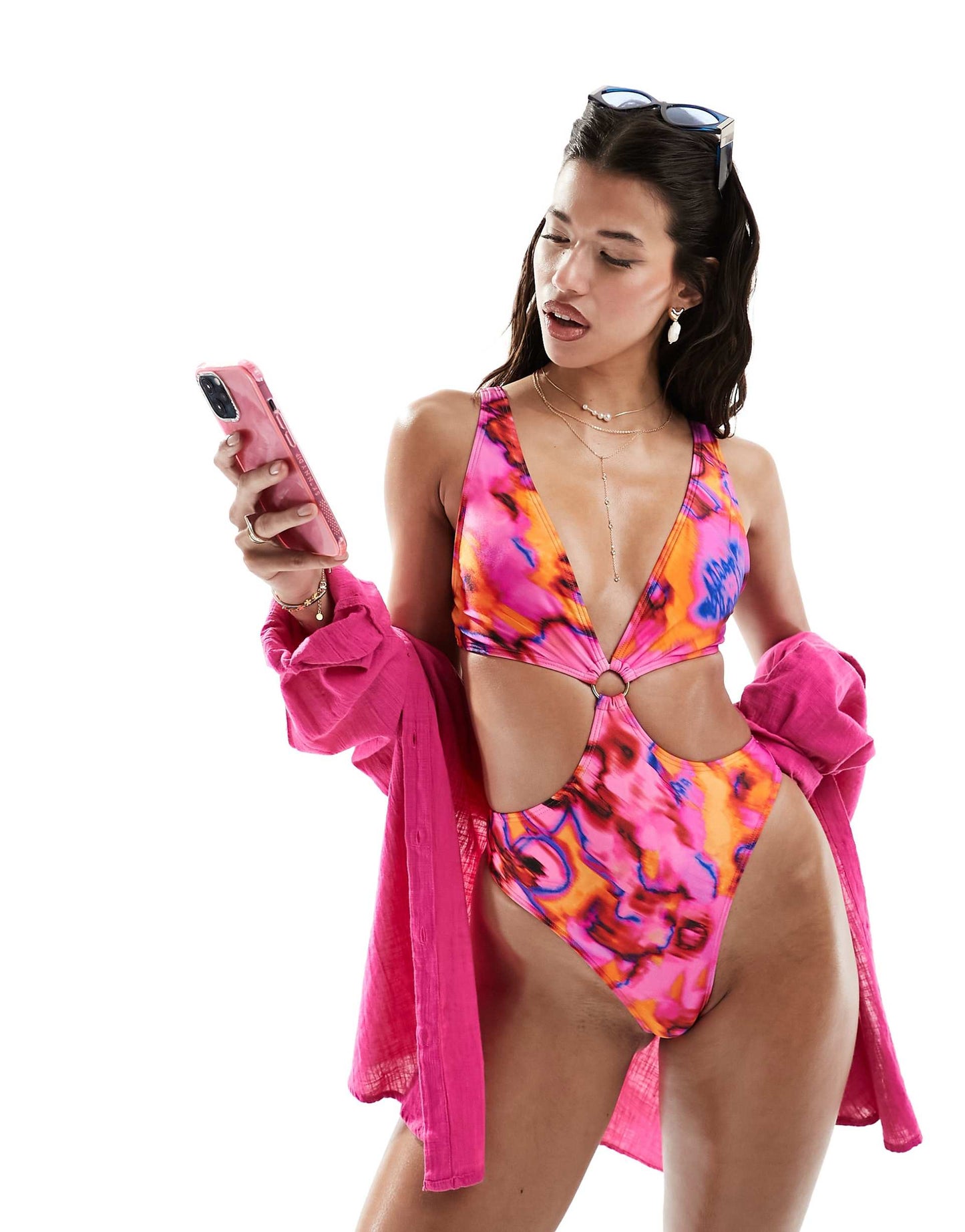 Cut Out Marble Print Swimsuit