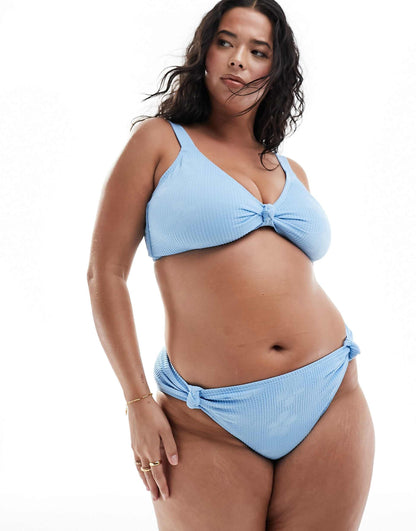 Curve Jacquard Crinkle High Waist Bikini Bottom