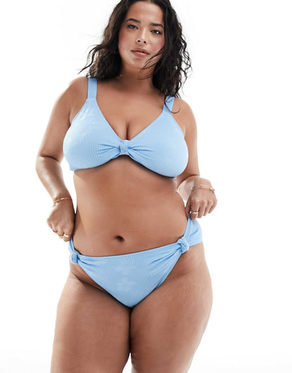 Curve Jacquard Crinkle High Waist Bikini Bottom