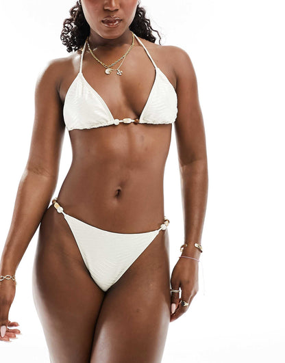 Embossed Beaded High Leg Bikini Bottom