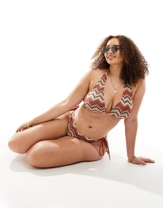 Curve Embroidered Tie Side Bikini Bottom