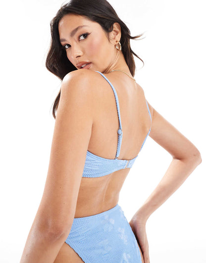 Jacquard Crinkle Knot Front Bikini Top