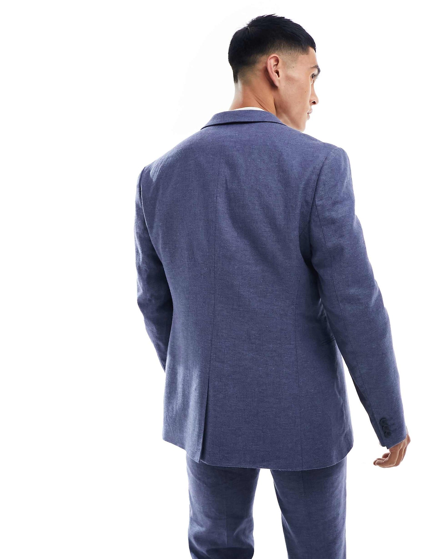 Skinny Herringbone Suit Jacket With Linen