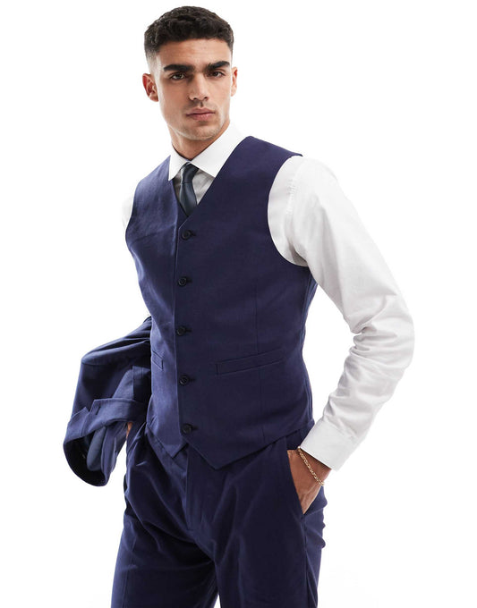 Slim With Linen Suit Waistcoat