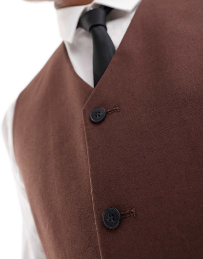 Slim With Linen Suit Waistcoat