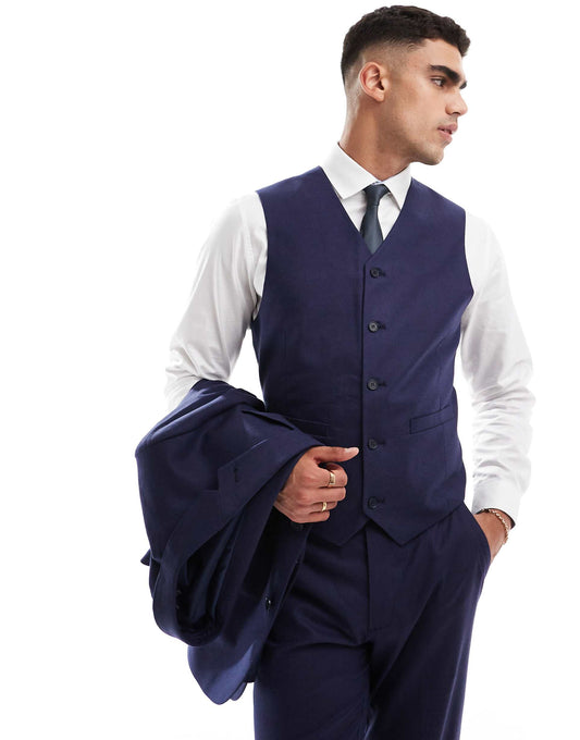 Slim With Linen Suit Waistcoat