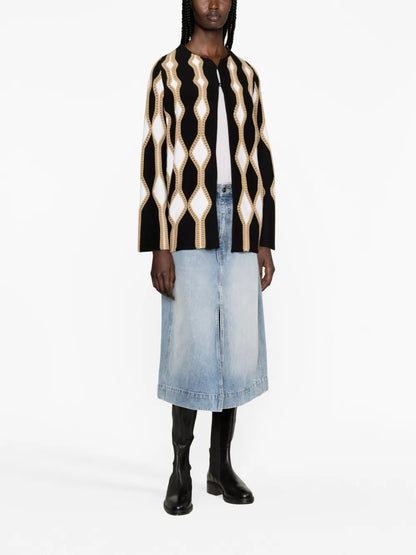 Intarsia-Knit Belted Cardigan