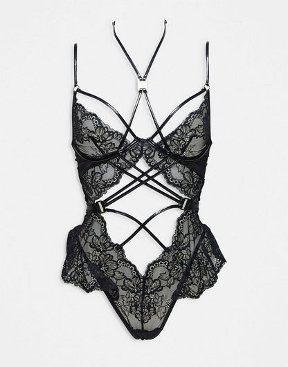 Affectionate Ouvert Lace And Strapping Detail Teddy Bodysuit